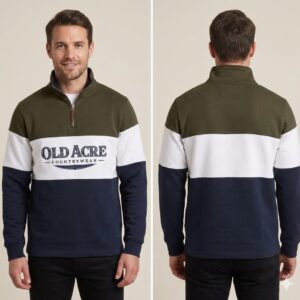Old Acre Countrywear Colour Block Quarter Zip Sweatshirt – Olive Green