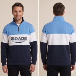 Old Acre Countrywear Colour Block Quarter Zip Sweatshirt – Sky Blue