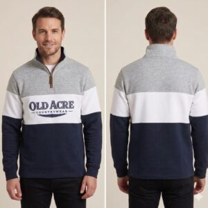 Old Acre Countrywear Colour Block Quarter Zip Sweatshirt – Light Grey Marl