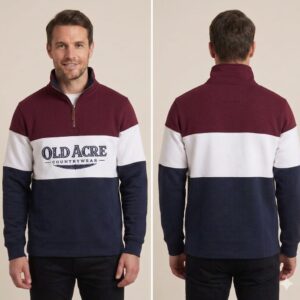 Old Acre Countrywear Colour Block Quarter Zip Sweatshirt – Burgundy/Wine Red