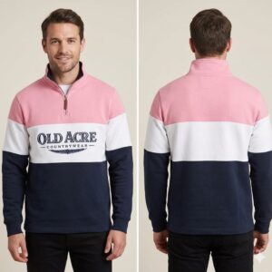 Old Acre Countrywear Colour Block Quarter Zip Sweatshirt Unisex – Blush Pink